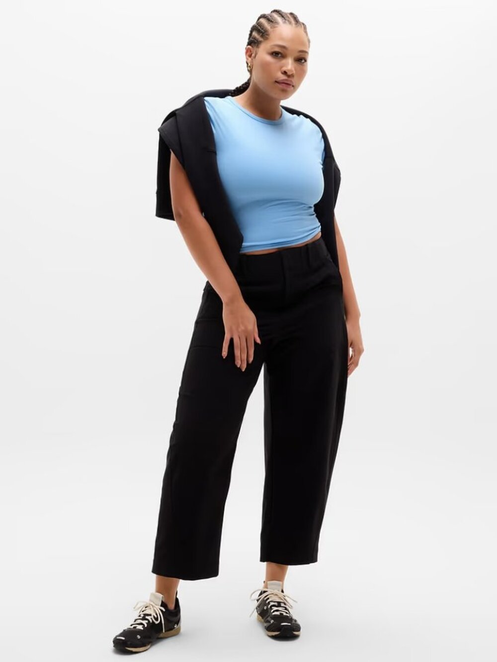 New Athleta L Signature Rib Crop Tee Breeze Blue Large Regular - Picture 5 of 8